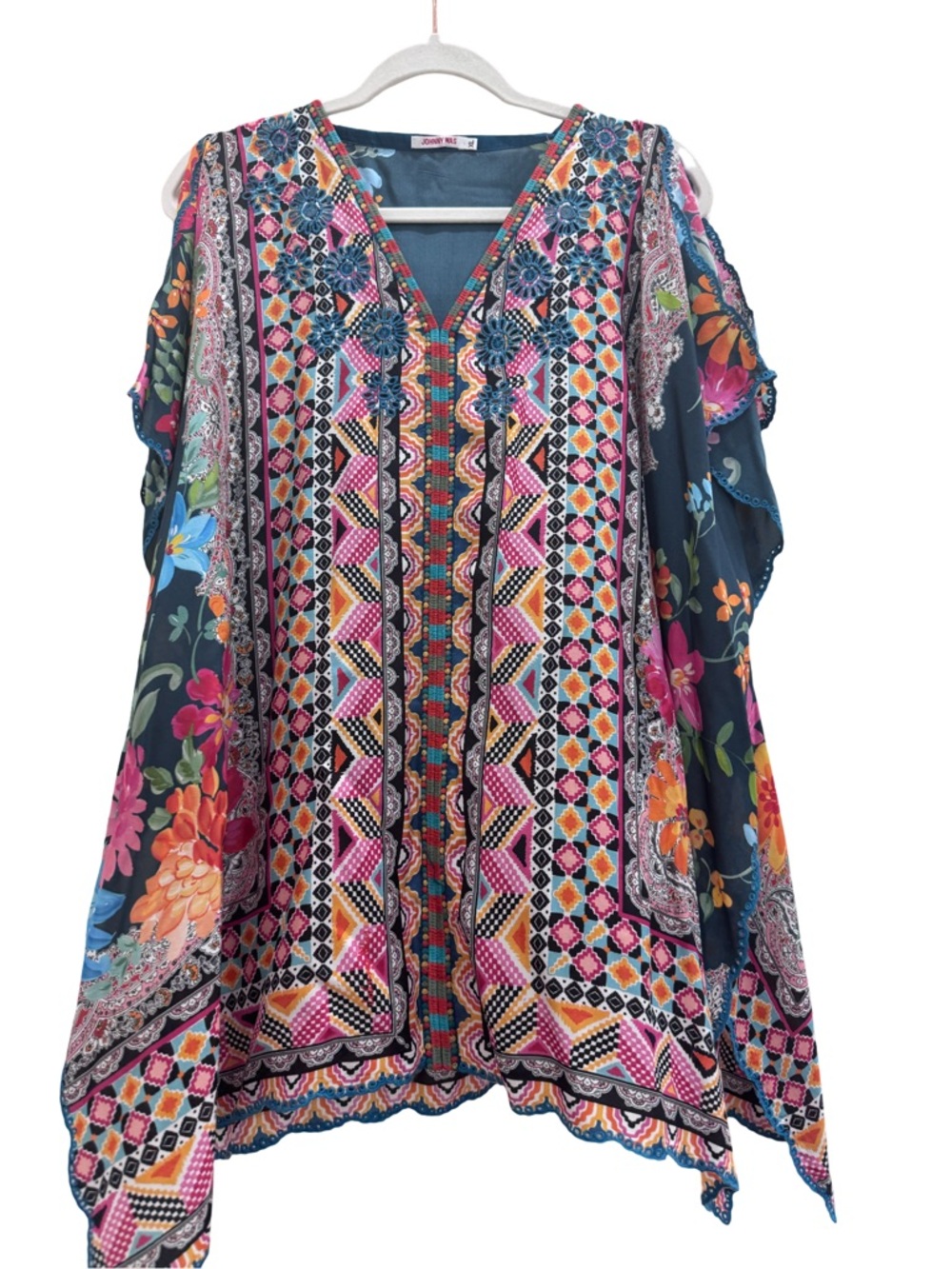 Johnny Was Multicolor Boho Cold-Shoulder V-Neck Tunic - Picture 2 of 6